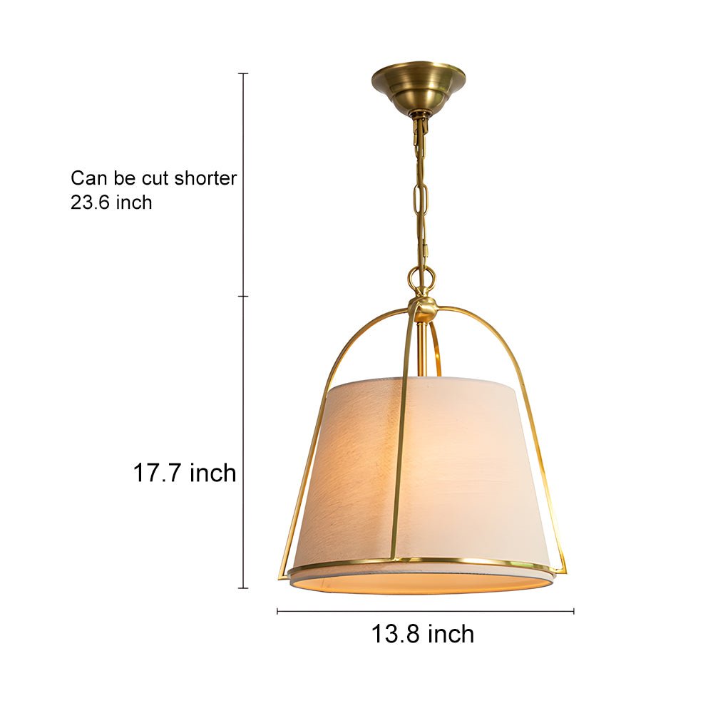 WINTHROP TRAPEZOIDAL GOLD PENDANT WITH WHITE TEXTILE SHADE