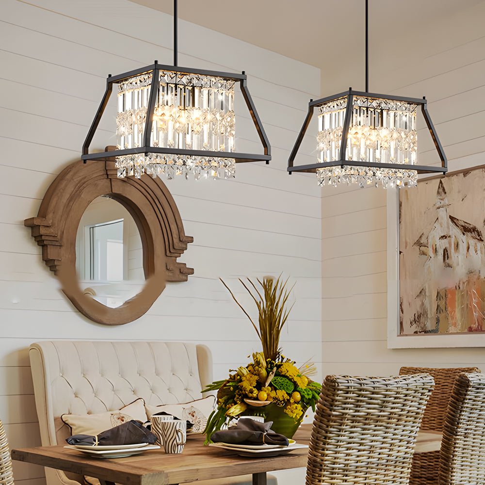 WINSLOW TRAPEZIUM CRYSTAL CEILING LANTERN, TWO DIMENSIONS"  
2. "HARTFORD OBLIQUE METALLIC CHANDELIER, DUAL SIZE OPTIONS