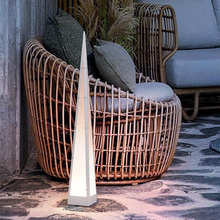 WINTHROP PYRAMIDAL STAINLESS STEEL FLOOR LAMP WITH WATER-RESISTANT DESIGN