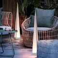 WINTHROP PYRAMIDAL STAINLESS STEEL FLOOR LAMP WITH WATER-RESISTANT DESIGN