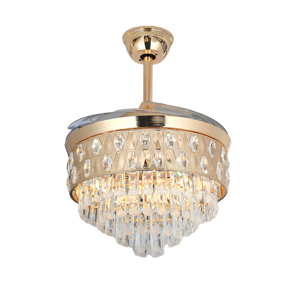CHARLESTON CRYSTAL FROSTED CEILING FAN WITH GOLD IRON FRAME