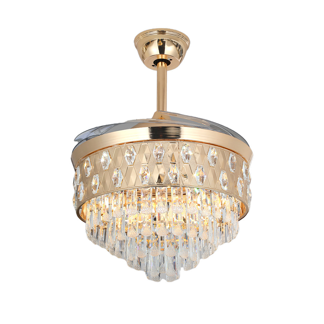 CHARLESTON CRYSTAL FROSTED CEILING FAN WITH GOLD IRON FRAME