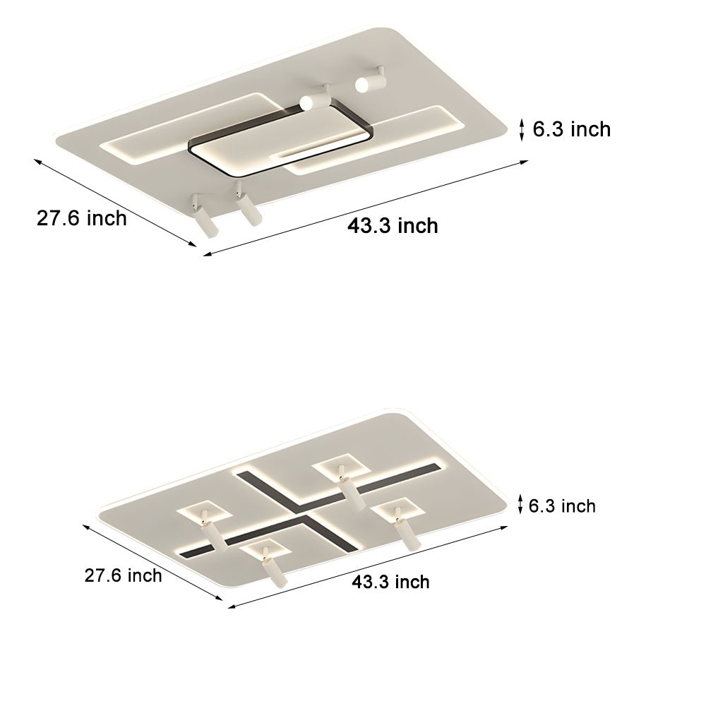 WINTHROP SLIM RECTANGULAR TRIFOLD DIMMER CEILING FIXTURE WITH FOCAL SPOTS
