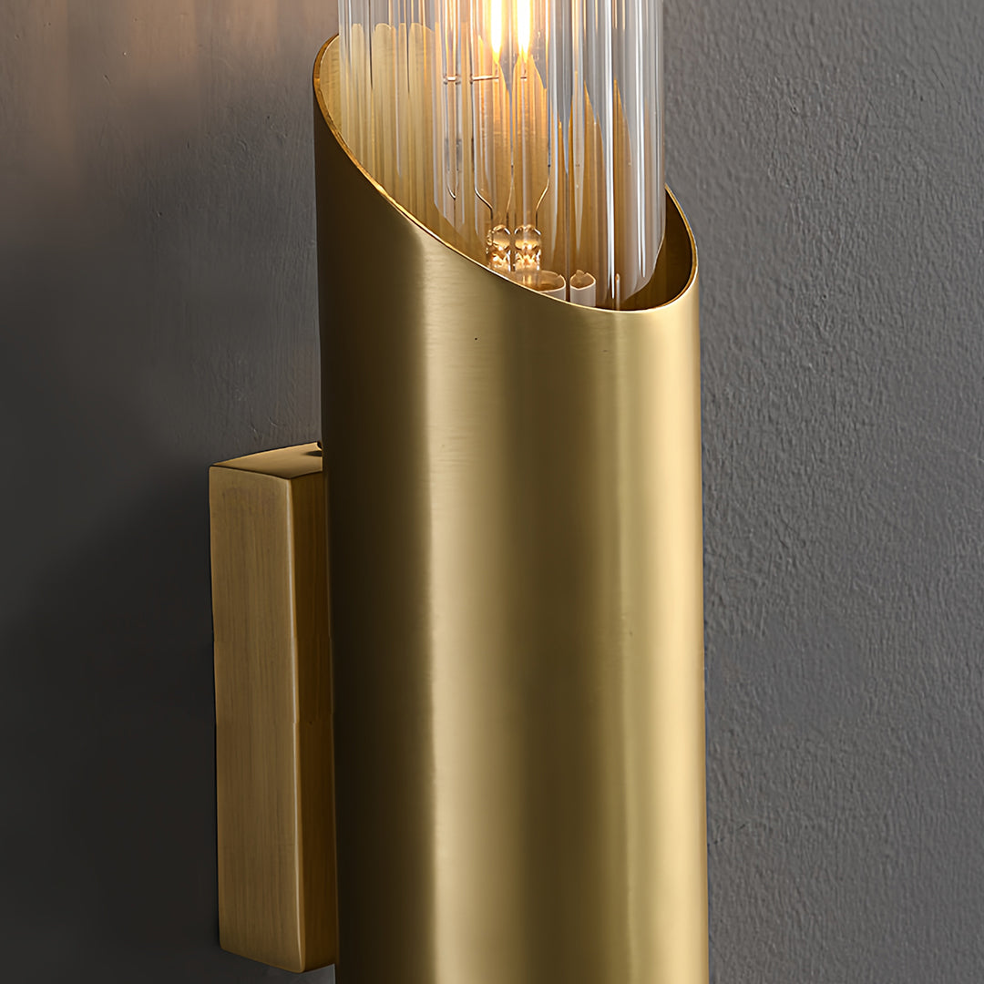 WINTHROP BRASS CYLINDRICAL WALL SCONCE WITH GLASS ELEMENTS