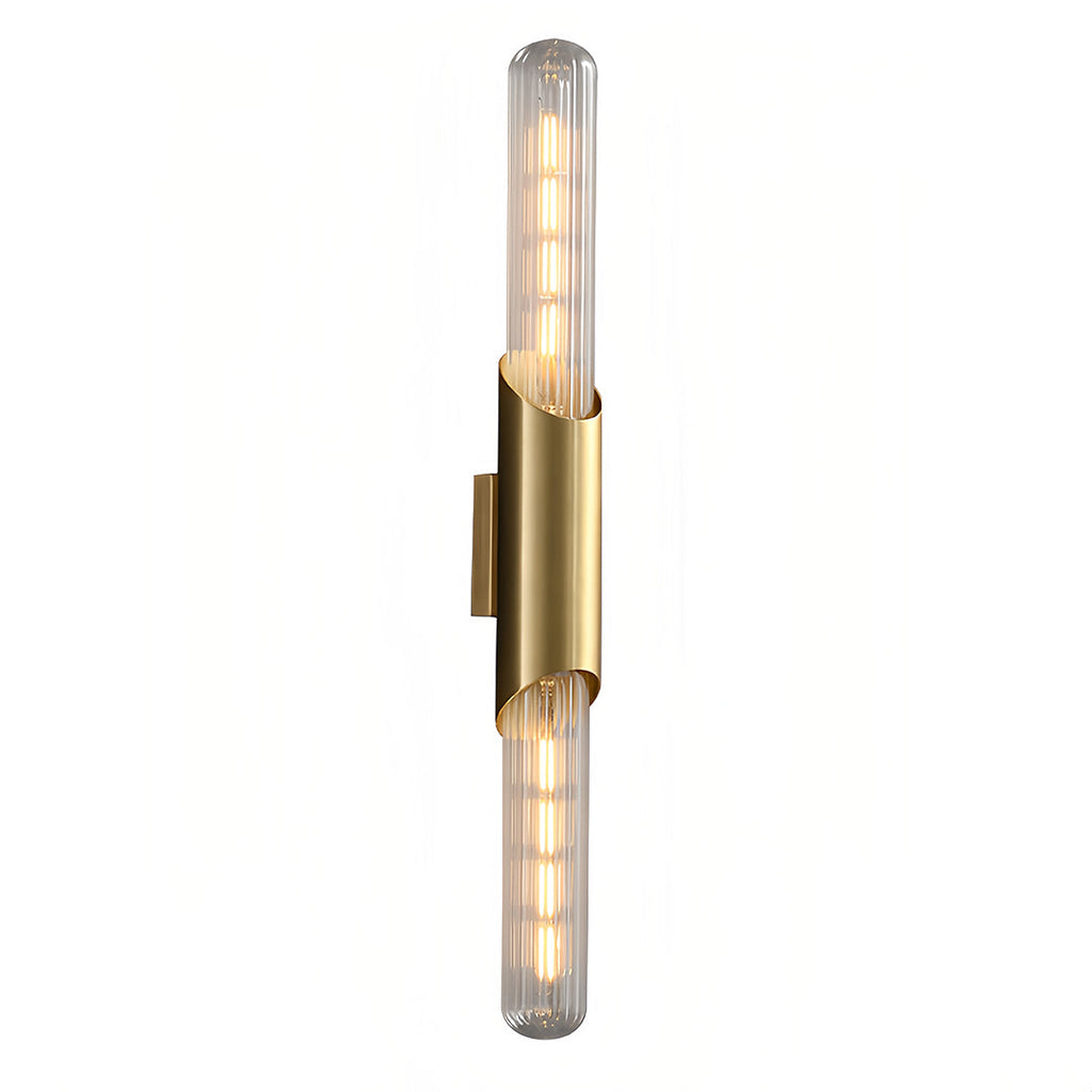 WINTHROP BRASS CYLINDRICAL WALL SCONCE WITH GLASS ELEMENTS