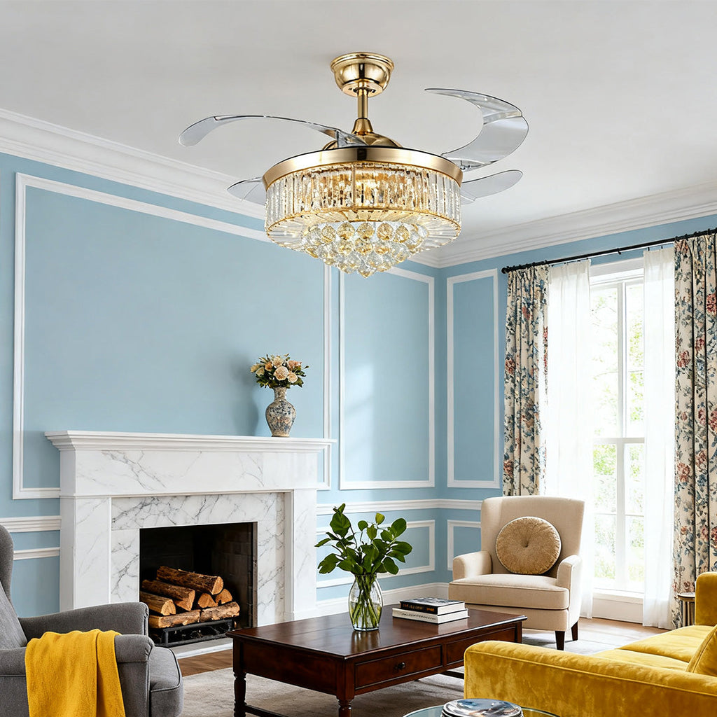WINTHORPE GILDED IRON CEILING FAN WITH CRYSTAL ILLUMINATION