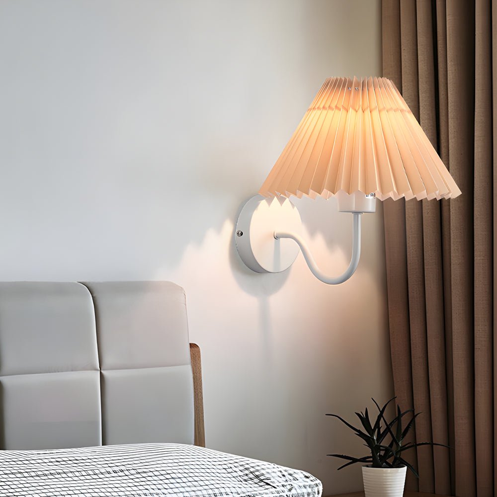 FENWICK LUSTROUS METAL WALL LAMP WITH RUFFLED TEXTILE SHADE