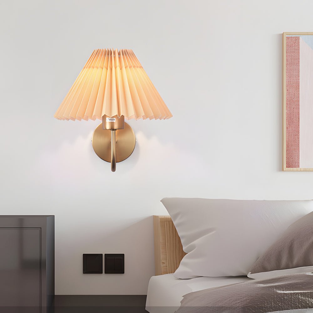 FENWICK LUSTROUS METAL WALL LAMP WITH RUFFLED TEXTILE SHADE