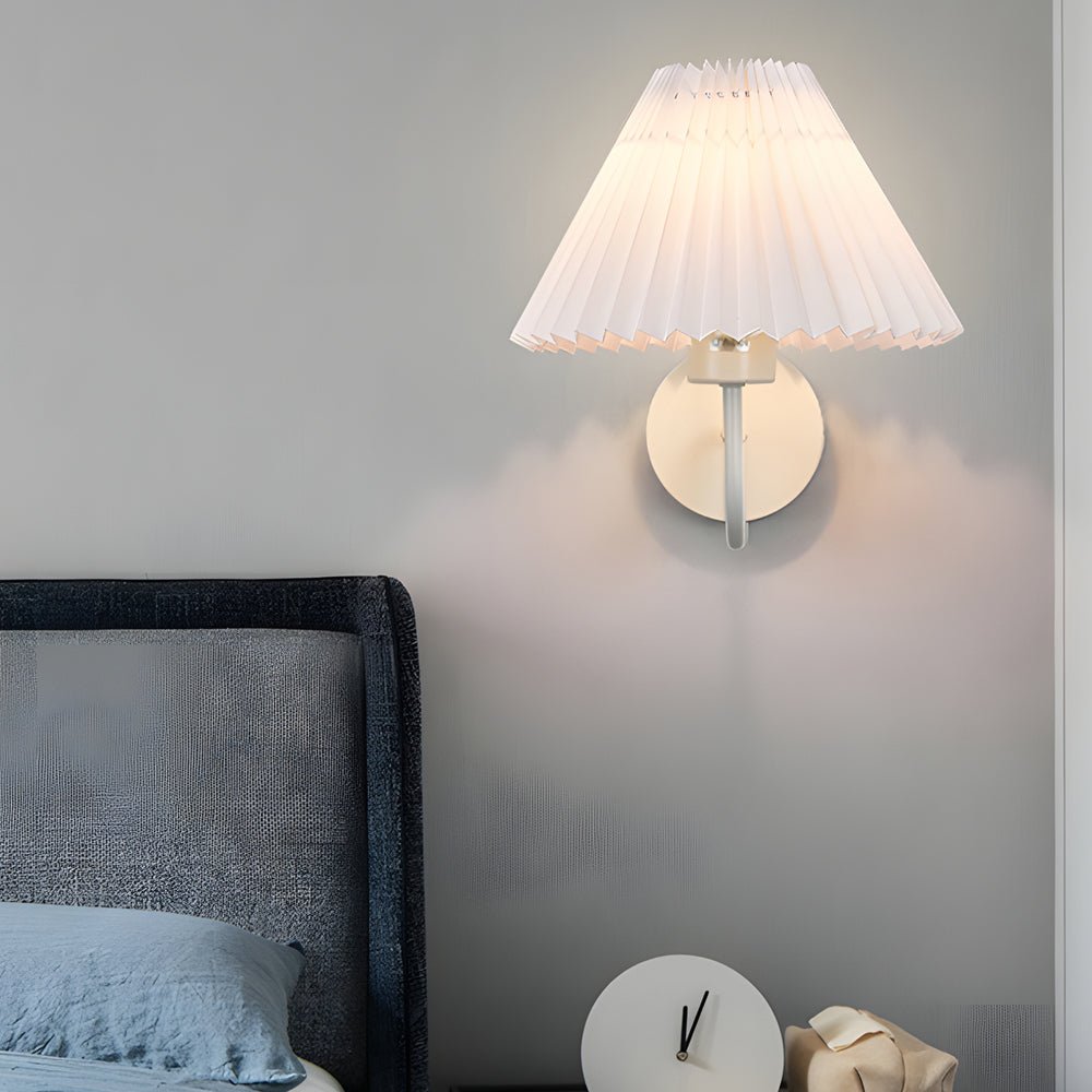 FENWICK LUSTROUS METAL WALL LAMP WITH RUFFLED TEXTILE SHADE