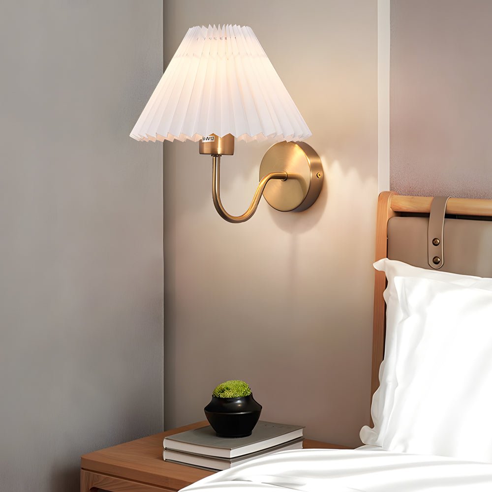 FENWICK LUSTROUS METAL WALL LAMP WITH RUFFLED TEXTILE SHADE