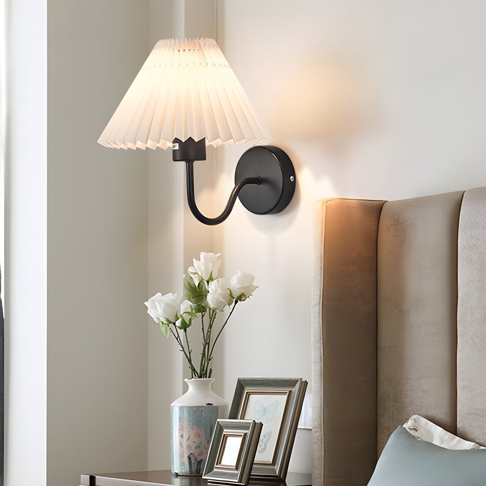 FENWICK LUSTROUS METAL WALL LAMP WITH RUFFLED TEXTILE SHADE