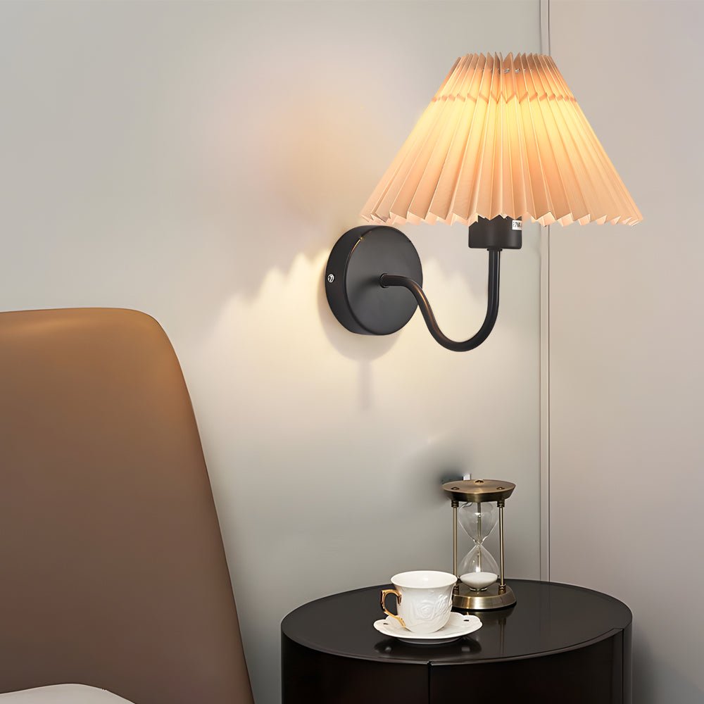 FENWICK LUSTROUS METAL WALL LAMP WITH RUFFLED TEXTILE SHADE