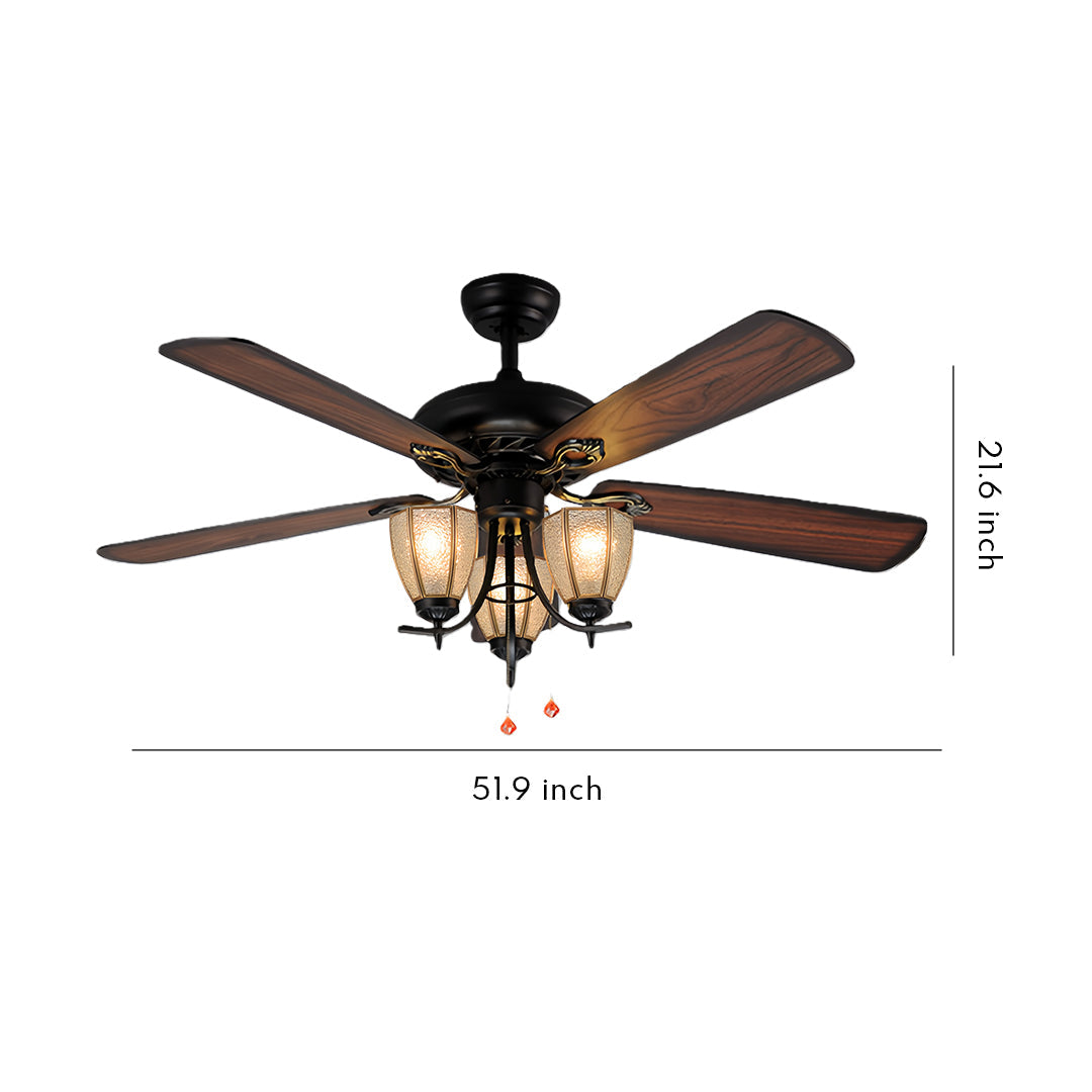 1. **WILLOUGHBY WOODEN BLADES CEILING LIGHTING FAN**  
   A charming ceiling fan featuring a rich wood grain finish and integrated lighting for a warm ambiance.

2. **FARNHAM RUSTIC AIRFLOW LAMP FAN**  
   A vintage-inspired fan with a dark wood aesthetic