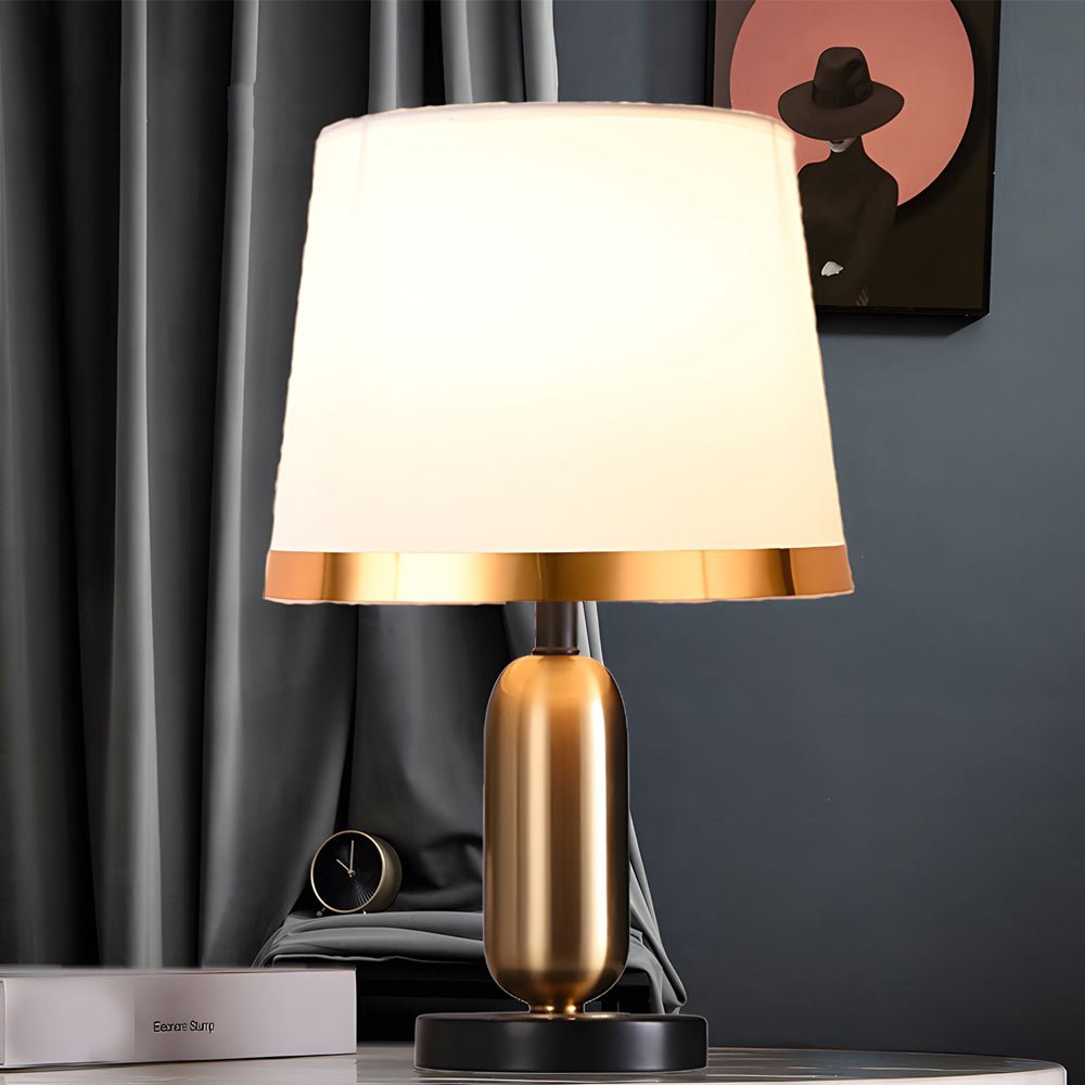 WINTERBOURNE MID-CENTURY BRASS AND MONOCHROME TABLE LAMP