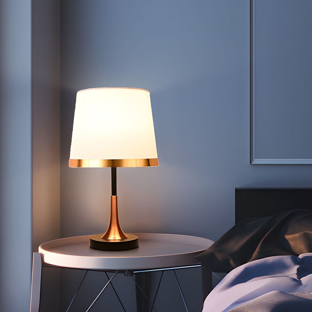 WINTERBOURNE MID-CENTURY BRASS AND MONOCHROME TABLE LAMP