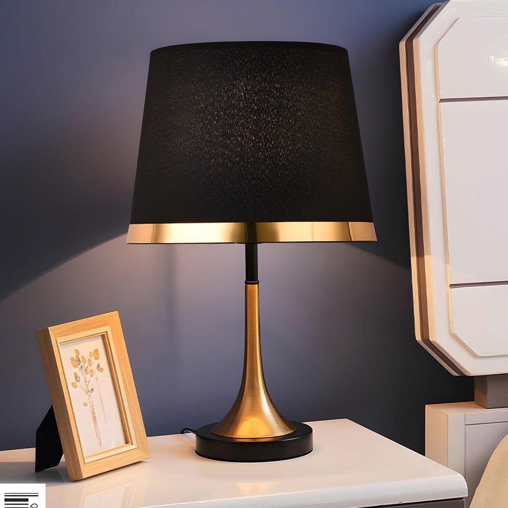 WINTERBOURNE MID-CENTURY BRASS AND MONOCHROME TABLE LAMP
