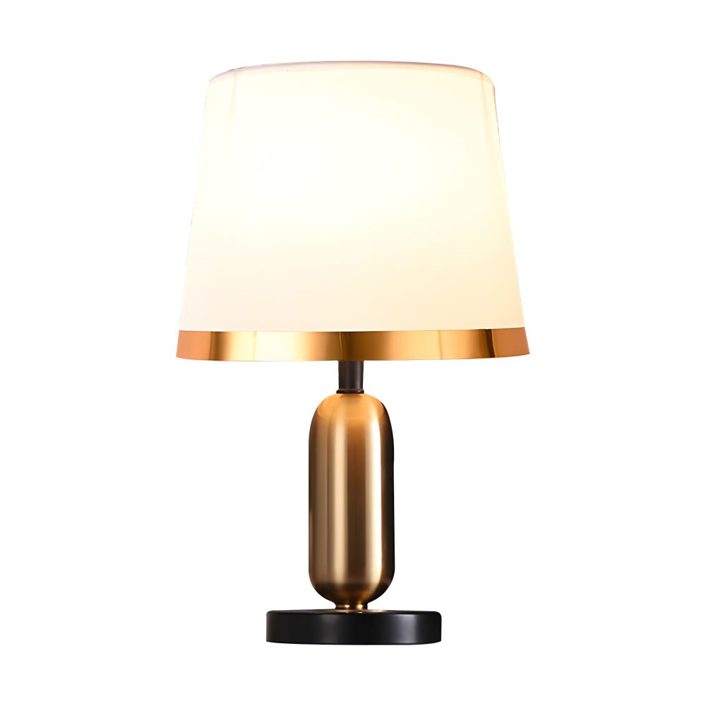 WINTERBOURNE MID-CENTURY BRASS AND MONOCHROME TABLE LAMP