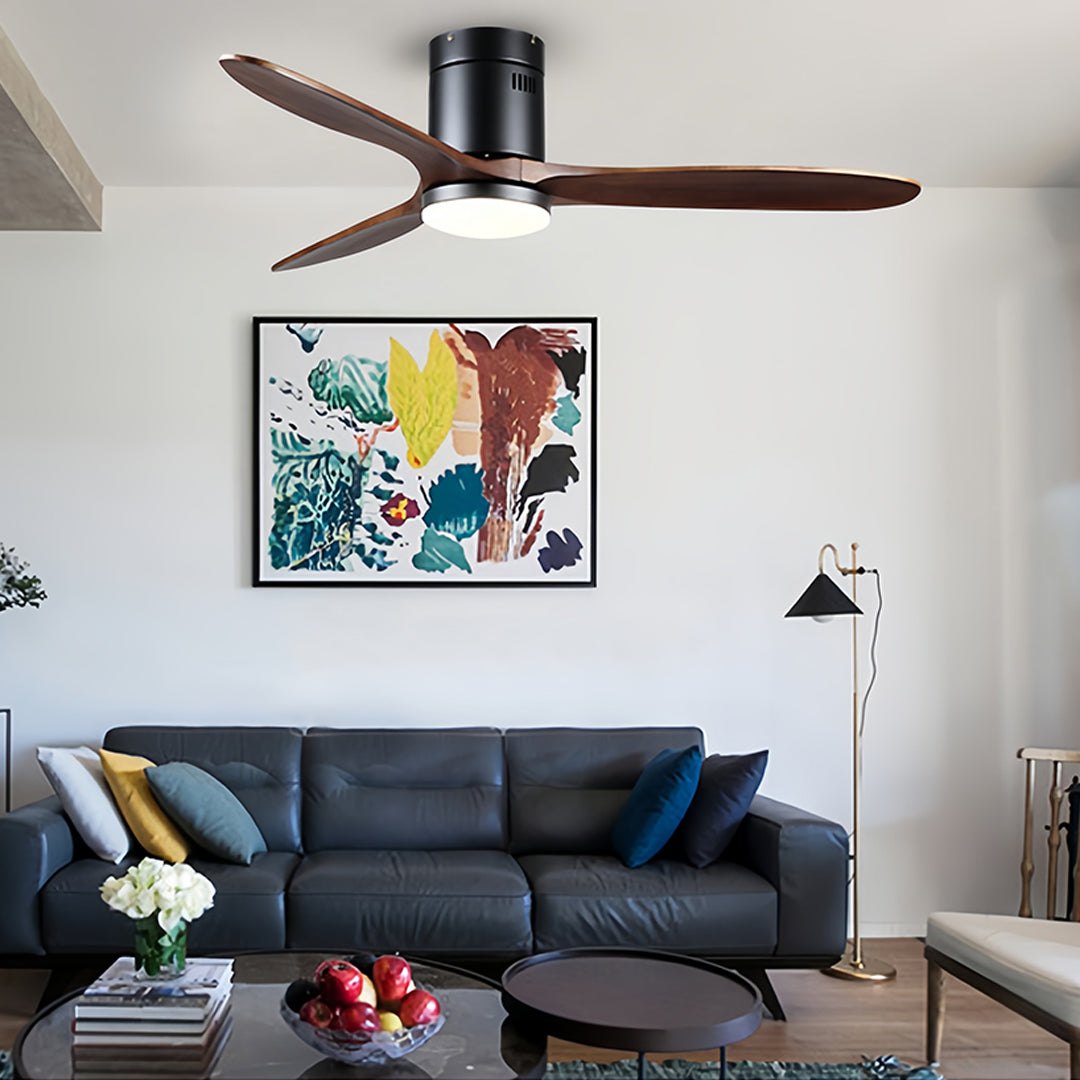 WINTERBOURNE WOODEN FLUSH MOUNT CEILING FAN WITH LIGHT AND SILENT DC MOTOR
