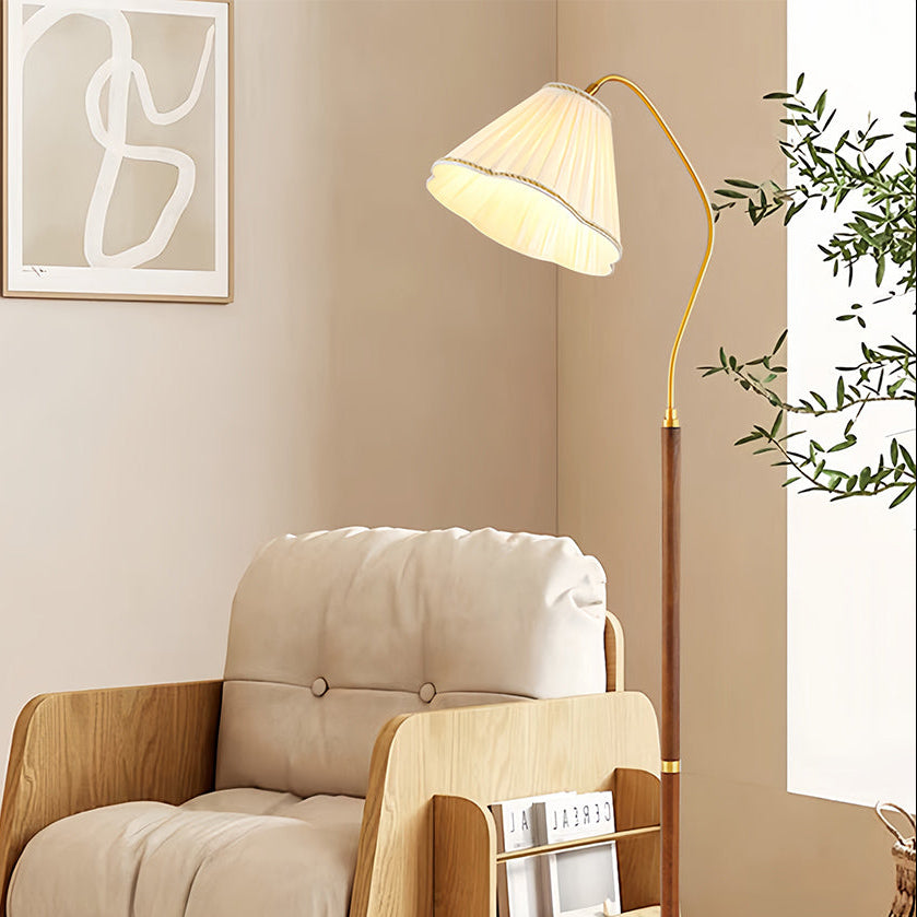 WHITBY WALNUT STANDING LAMP WITH VINTAGE FABRIC SHADE