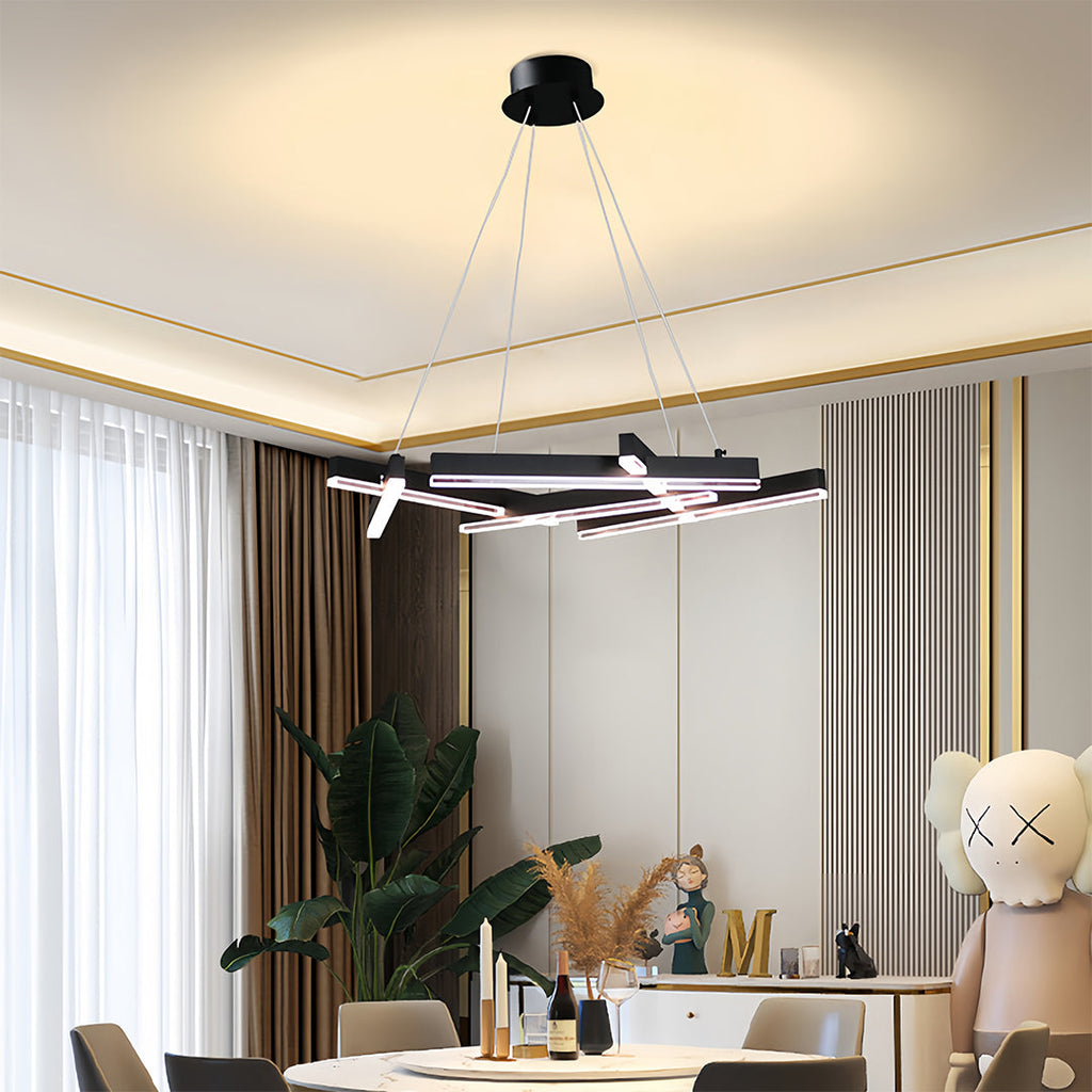 RAVENSCROFT MODERN BLACK METAL GEOMETRIC CHANDELIER WITH LED ILLUMINATION