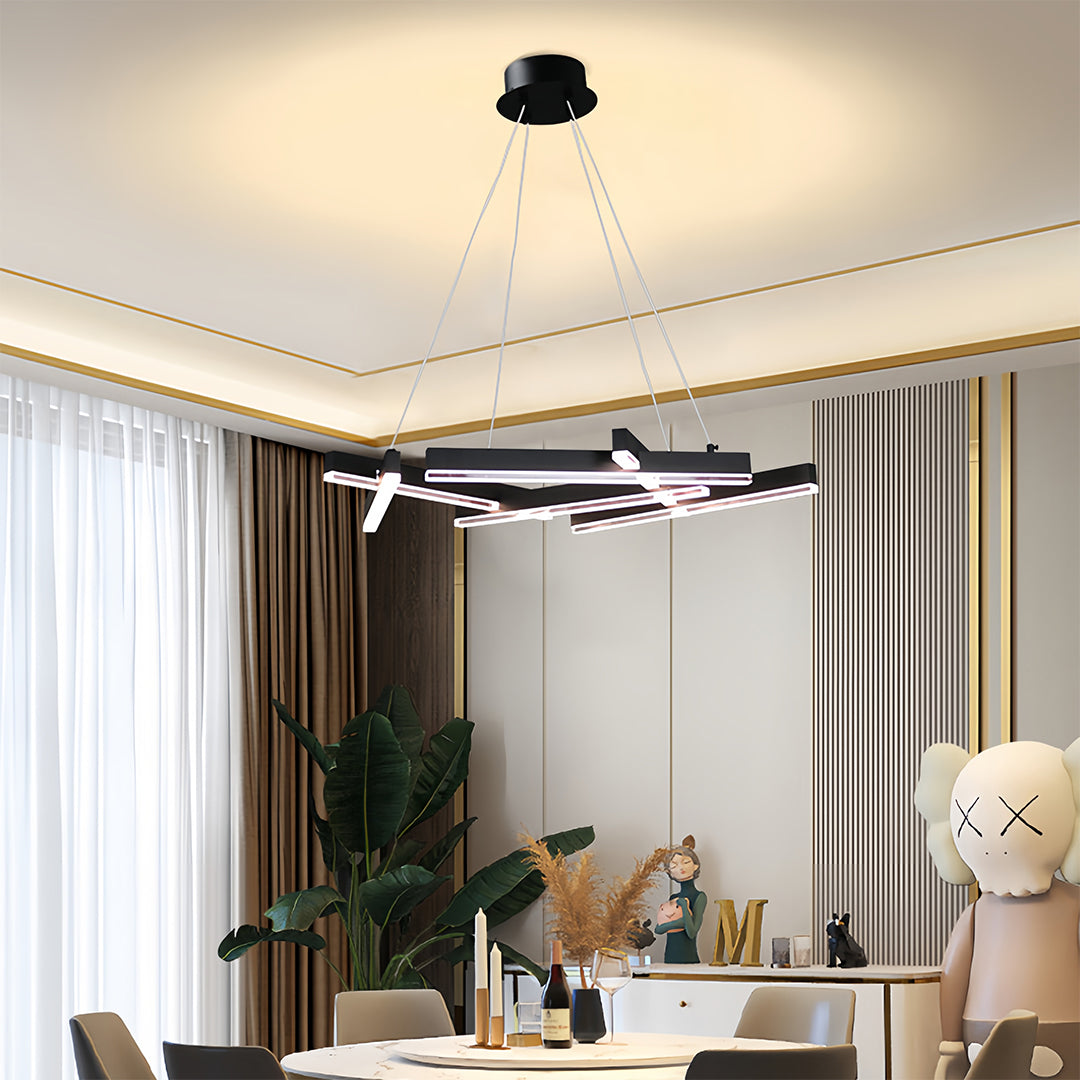 RAVENSCROFT MODERN BLACK METAL GEOMETRIC CHANDELIER WITH LED ILLUMINATION