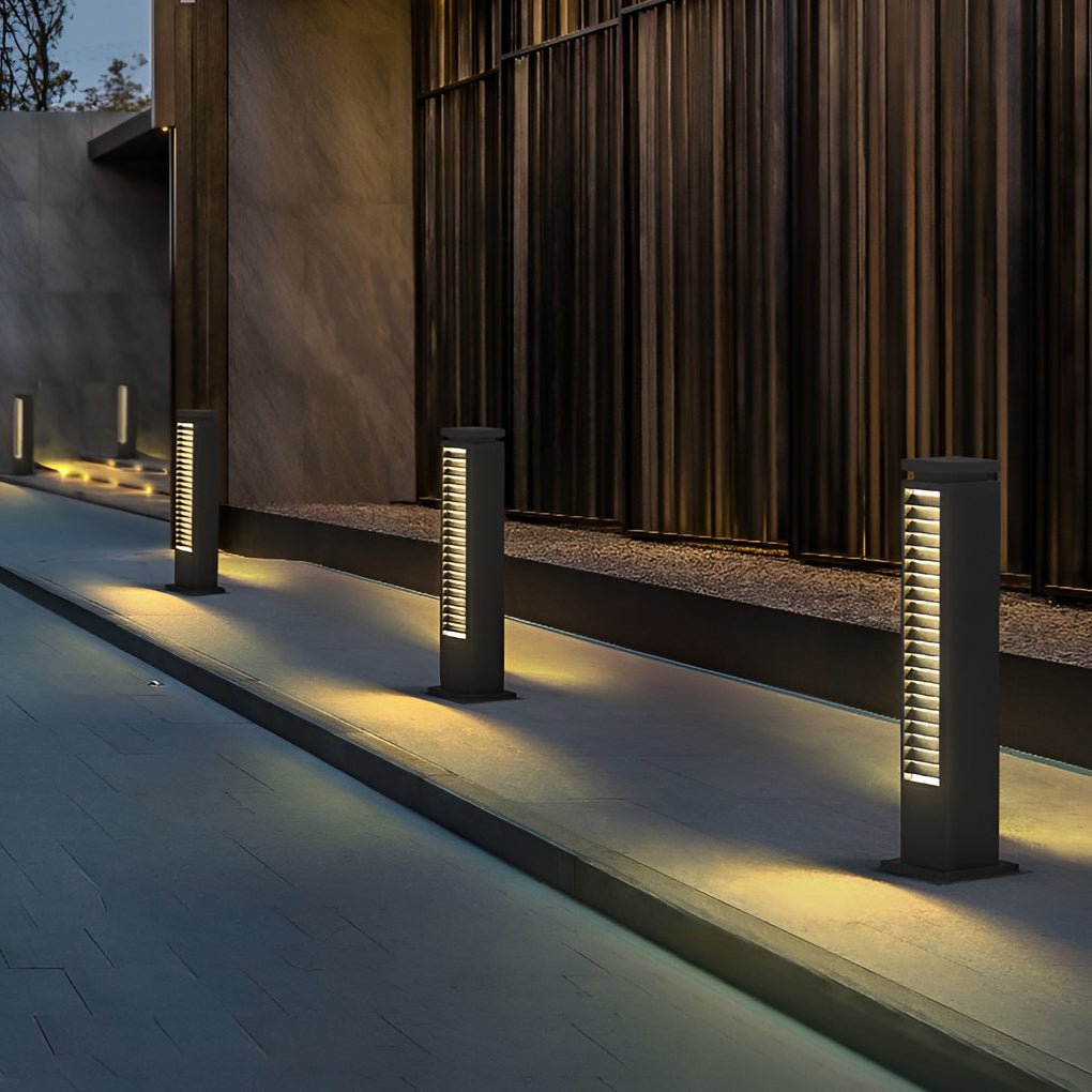 CHARLESTON STAINLESS STEEL LED PATHWAY ILLUMINATOR WITH LOUVERED DESIGN AND WATERPROOF FEATURES
