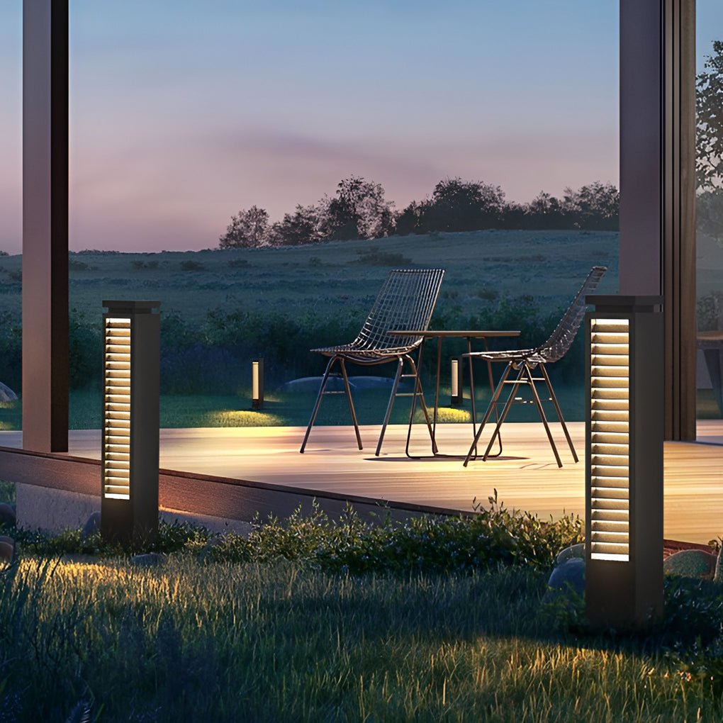 CHARLESTON STAINLESS STEEL LED PATHWAY ILLUMINATOR WITH LOUVERED DESIGN AND WATERPROOF FEATURES