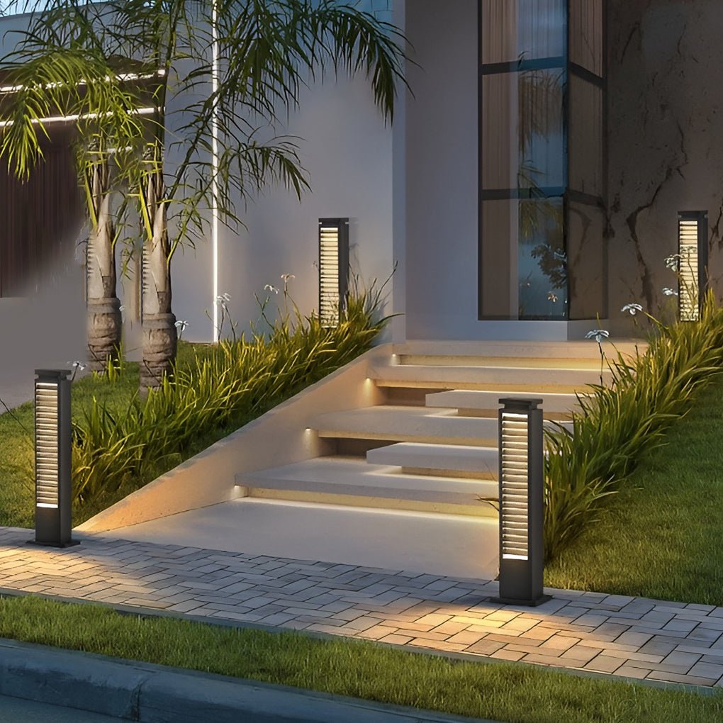 CHARLESTON STAINLESS STEEL LED PATHWAY ILLUMINATOR WITH LOUVERED DESIGN AND WATERPROOF FEATURES
