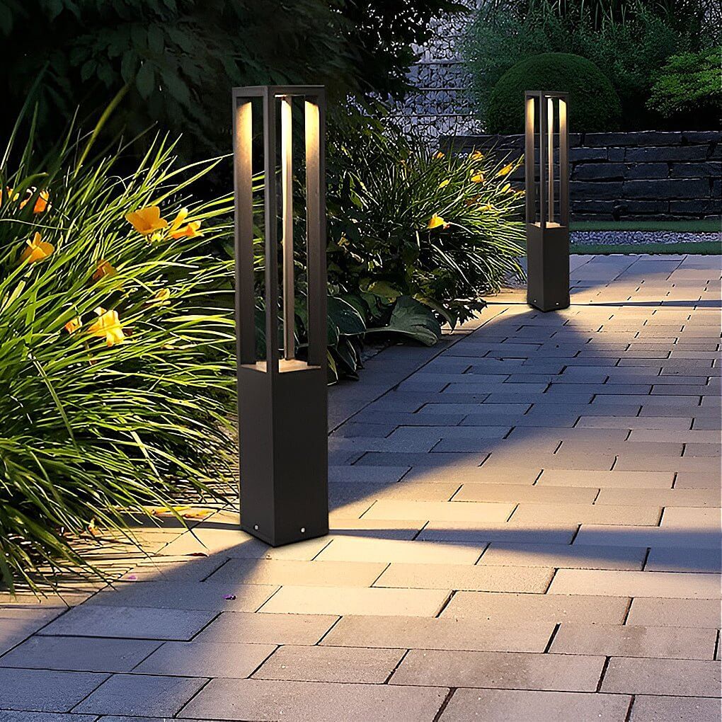 WINDSOR BLACK ALUMINUM 7W LANDSCAPE BOLLARD LIGHTS WITH FOUR-BEAM ILLUMINATION