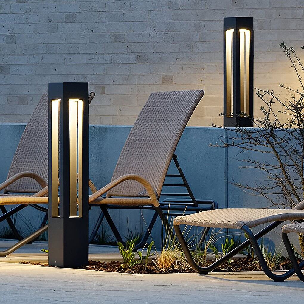 WINDSOR BLACK ALUMINUM 7W LANDSCAPE BOLLARD LIGHTS WITH FOUR-BEAM ILLUMINATION