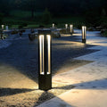 WINDSOR BLACK ALUMINUM 7W LANDSCAPE BOLLARD LIGHTS WITH FOUR-BEAM ILLUMINATION