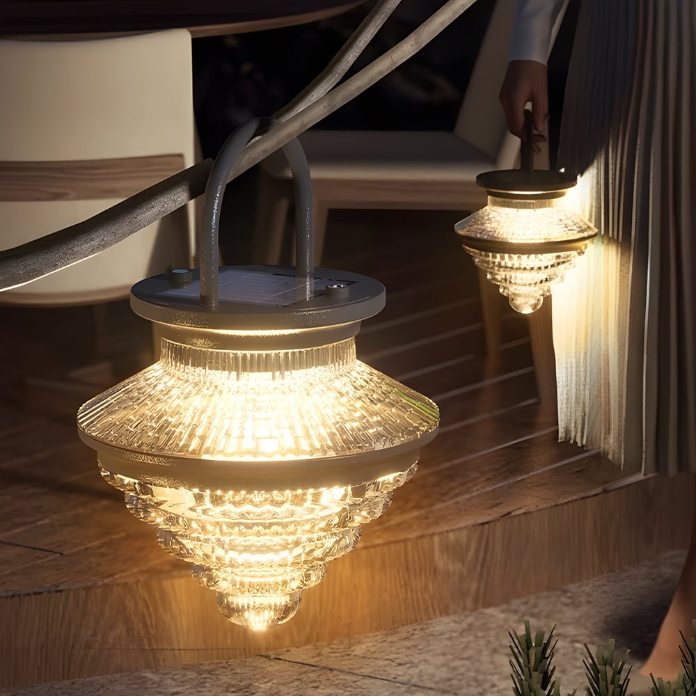 1. "HENLEY SOLAR GLOW TRIO LANTERN SET"  
   - Features three adjustable brightness settings, USB charging capability, and a waterproof design for outdoor use.

2. "WINDERMERE RADIANCE SOLAR LANTERN"  
   - A portable lantern with three-step dimming, desi
