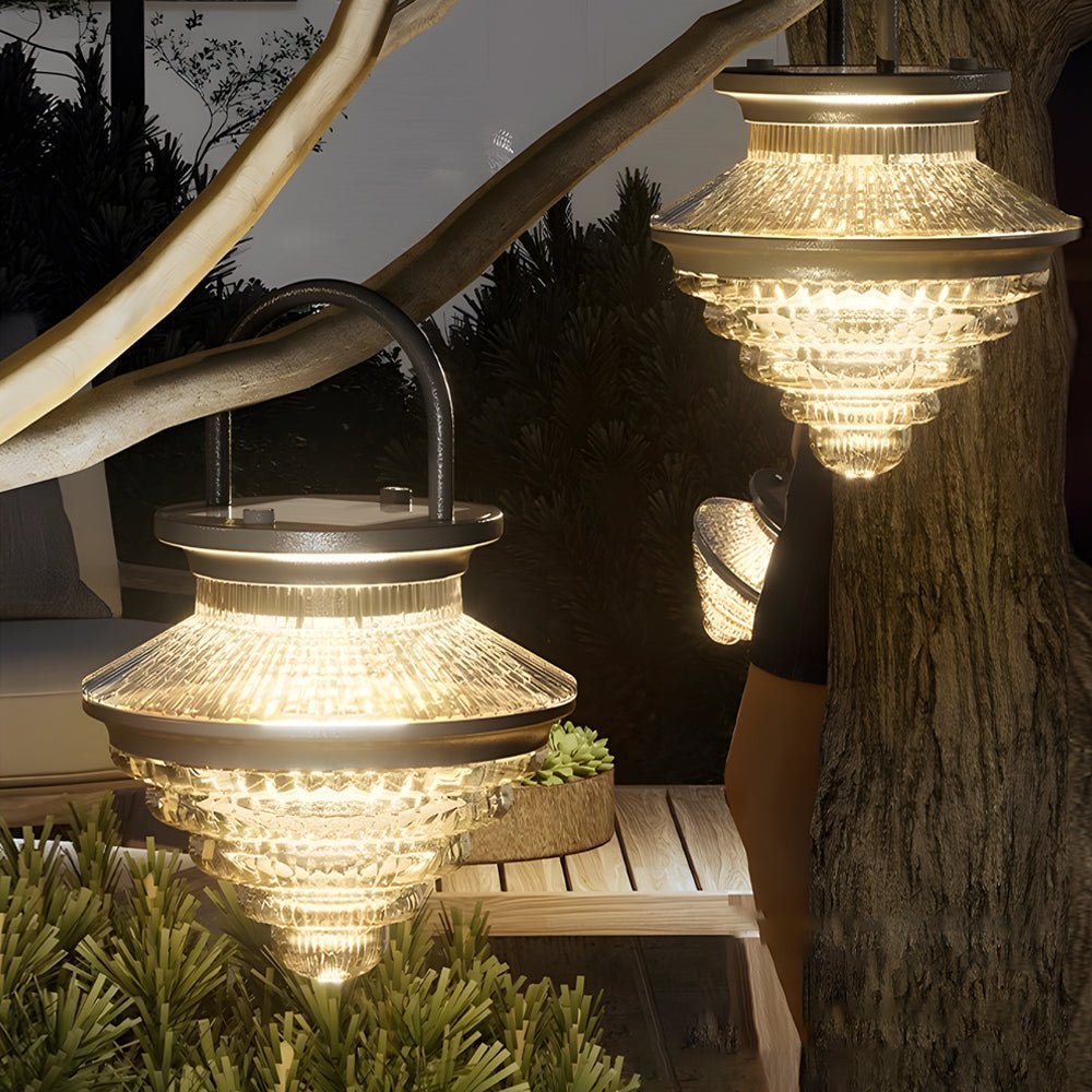 1. "HENLEY SOLAR GLOW TRIO LANTERN SET"  
   - Features three adjustable brightness settings, USB charging capability, and a waterproof design for outdoor use.

2. "WINDERMERE RADIANCE SOLAR LANTERN"  
   - A portable lantern with three-step dimming, desi