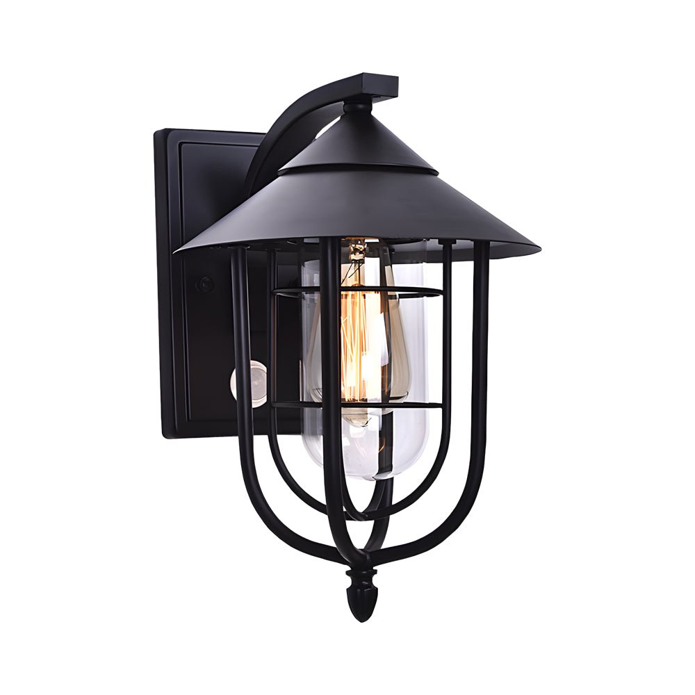 WINTERBOURNE RUSTIC IRON AND GLASS MOTION-ACTIVATED OUTDOOR WALL LANTERN