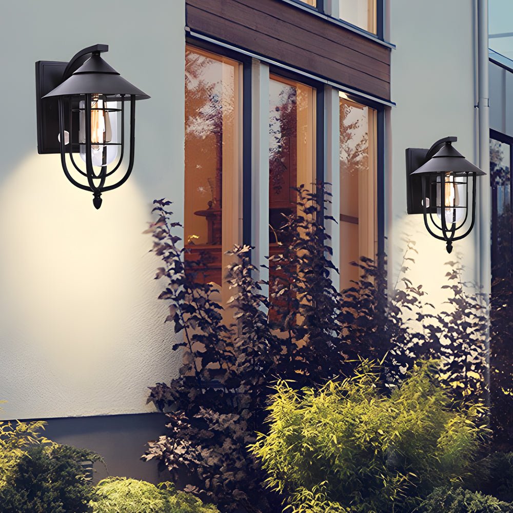 WINTERBOURNE RUSTIC IRON AND GLASS MOTION-ACTIVATED OUTDOOR WALL LANTERN