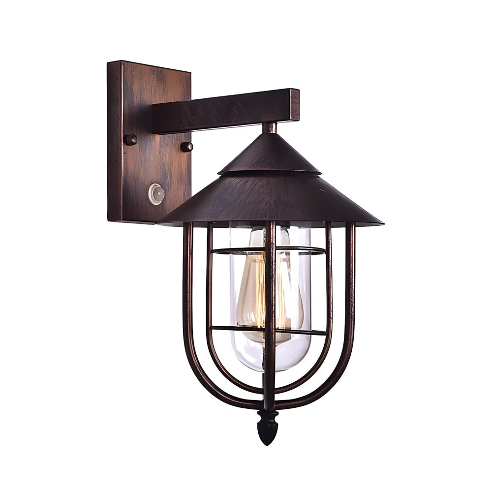 WINTERBOURNE RUSTIC IRON AND GLASS MOTION-ACTIVATED OUTDOOR WALL LANTERN