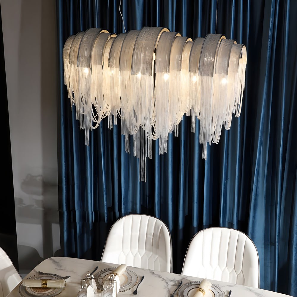 FENWICK ALUMINUM TASSEL 3-TIER DIMMING CHANDELIER
