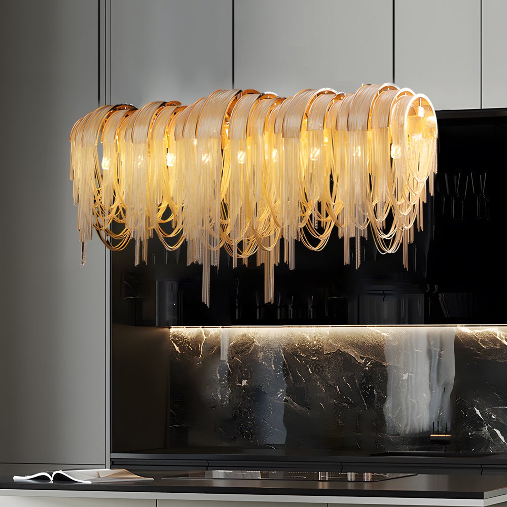 FENWICK ALUMINUM TASSEL 3-TIER DIMMING CHANDELIER