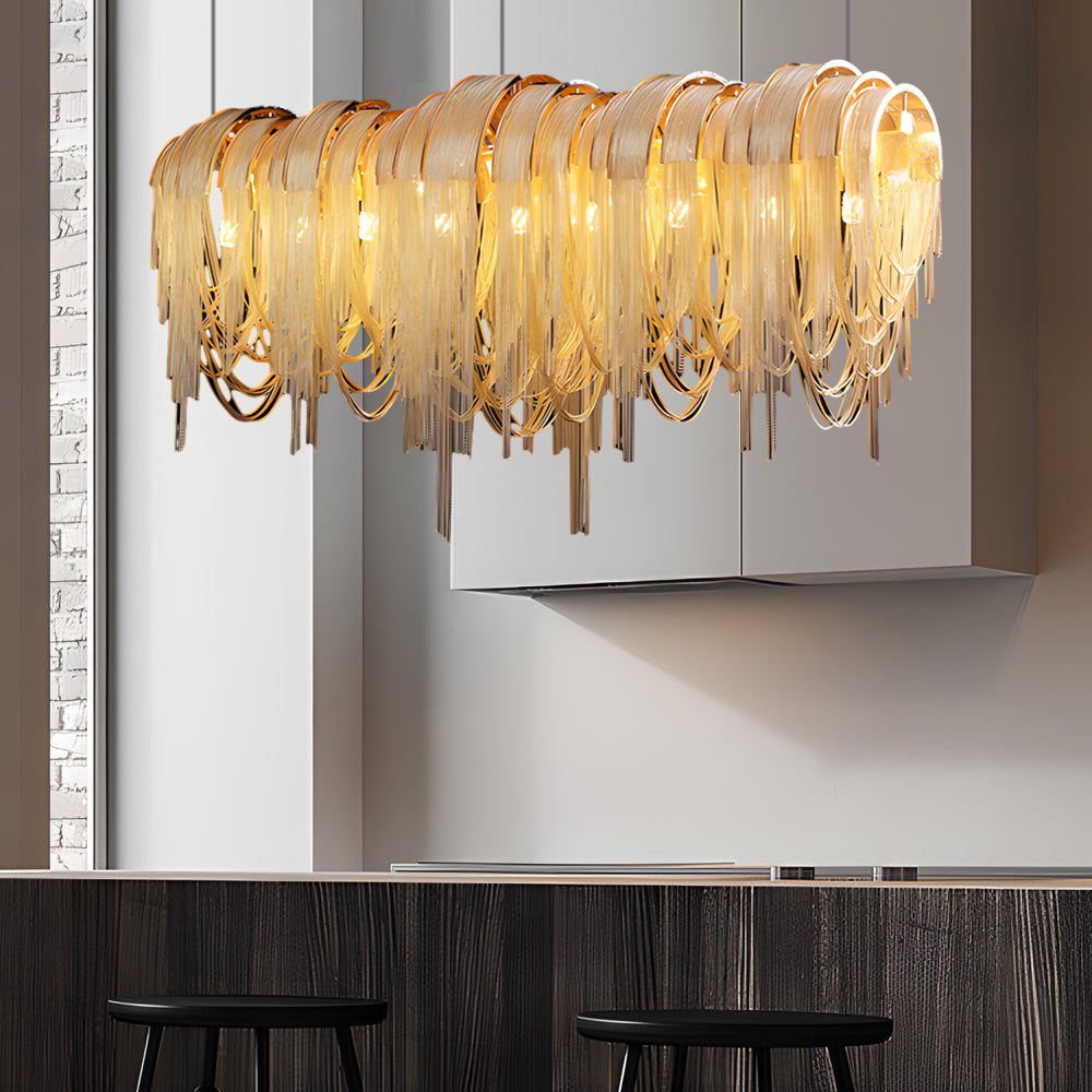 FENWICK ALUMINUM TASSEL 3-TIER DIMMING CHANDELIER