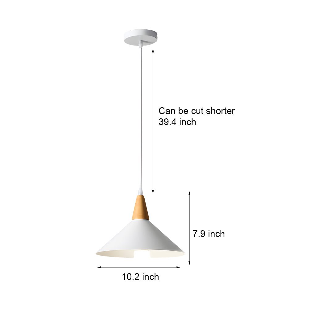 ALDERSON WHITE METAL CONE HANGING LAMP WITH TIMBER ACCENT