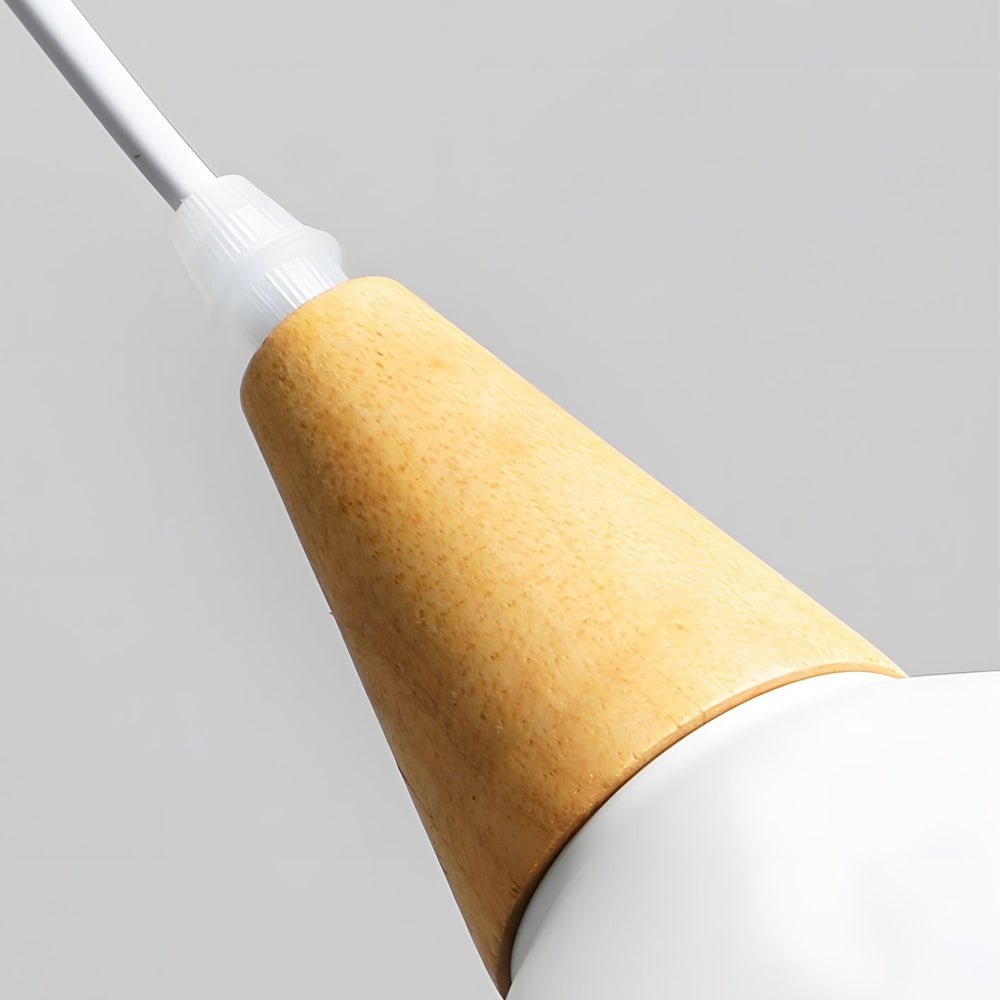 ALDERSON WHITE METAL CONE HANGING LAMP WITH TIMBER ACCENT