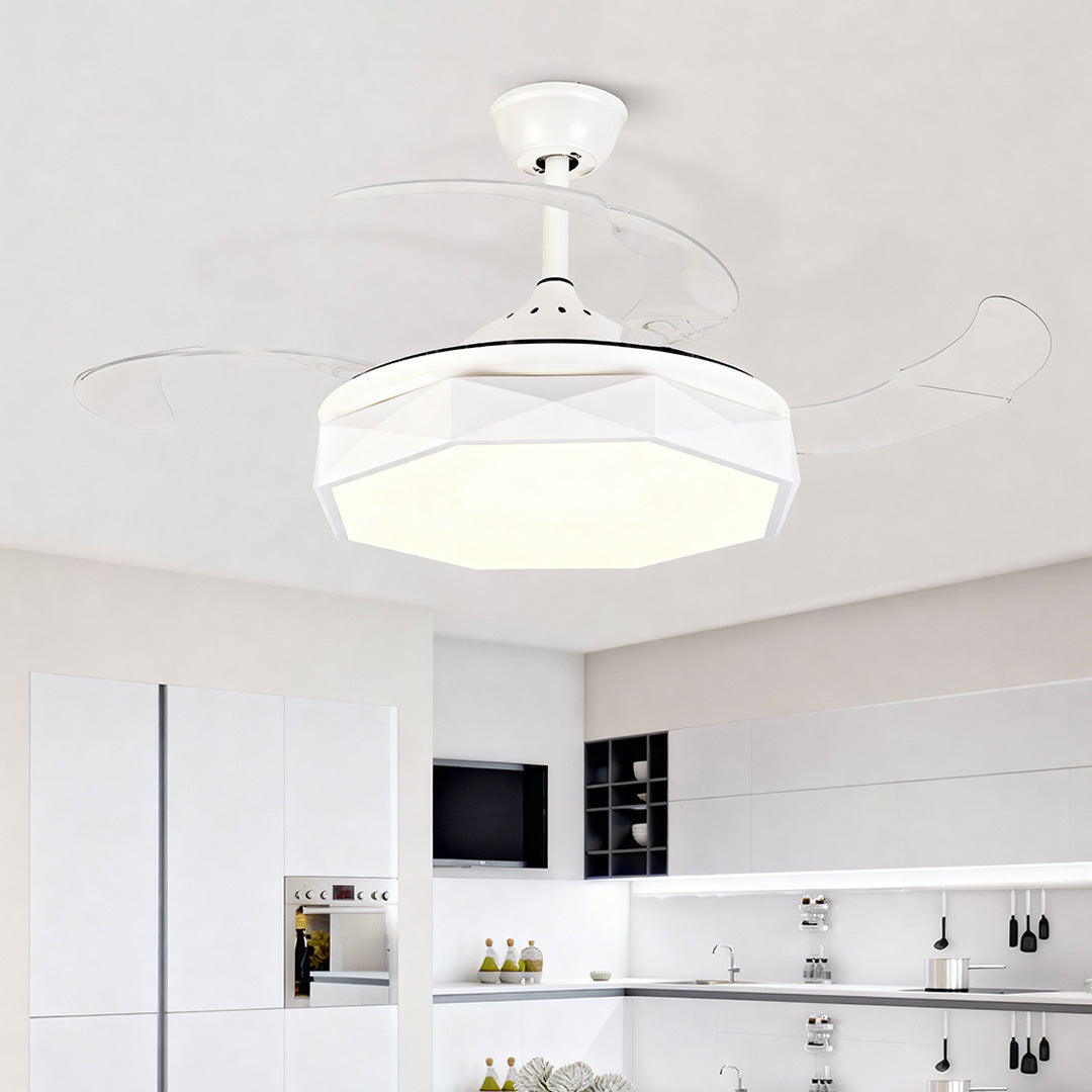 RAVENHURST 42-INCH CEILING FAN WITH ILLUMINATED ACRYLIC SHADE AND WHITE ABS BLADES