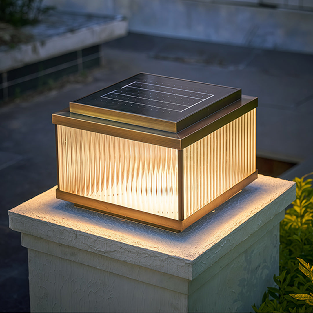 BRAMBLETON SQUARE COPPER OUTDOOR LANTERN WITH RIBBED GLASS