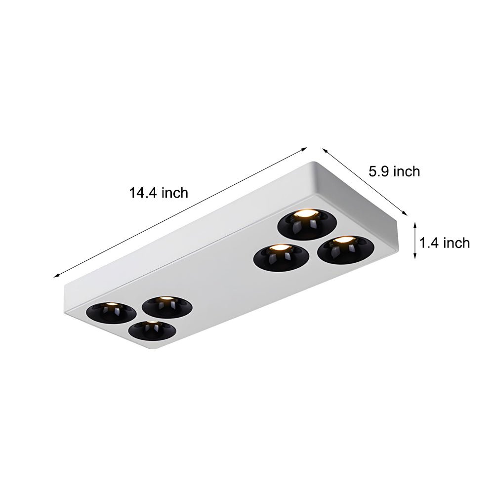 WINDSOR WHITE RECTILINEAR SIX-BULB FLUSH MOUNT SPOTLIGHT