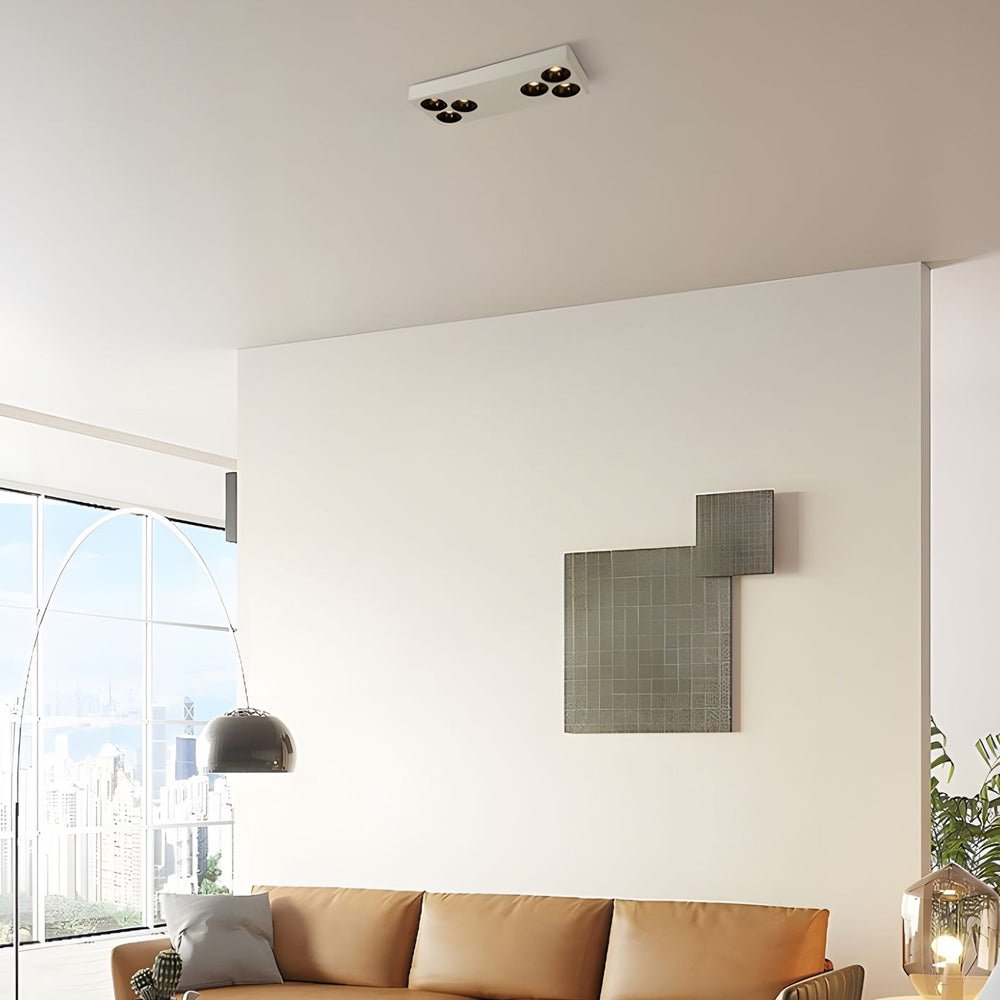 WINDSOR WHITE RECTILINEAR SIX-BULB FLUSH MOUNT SPOTLIGHT