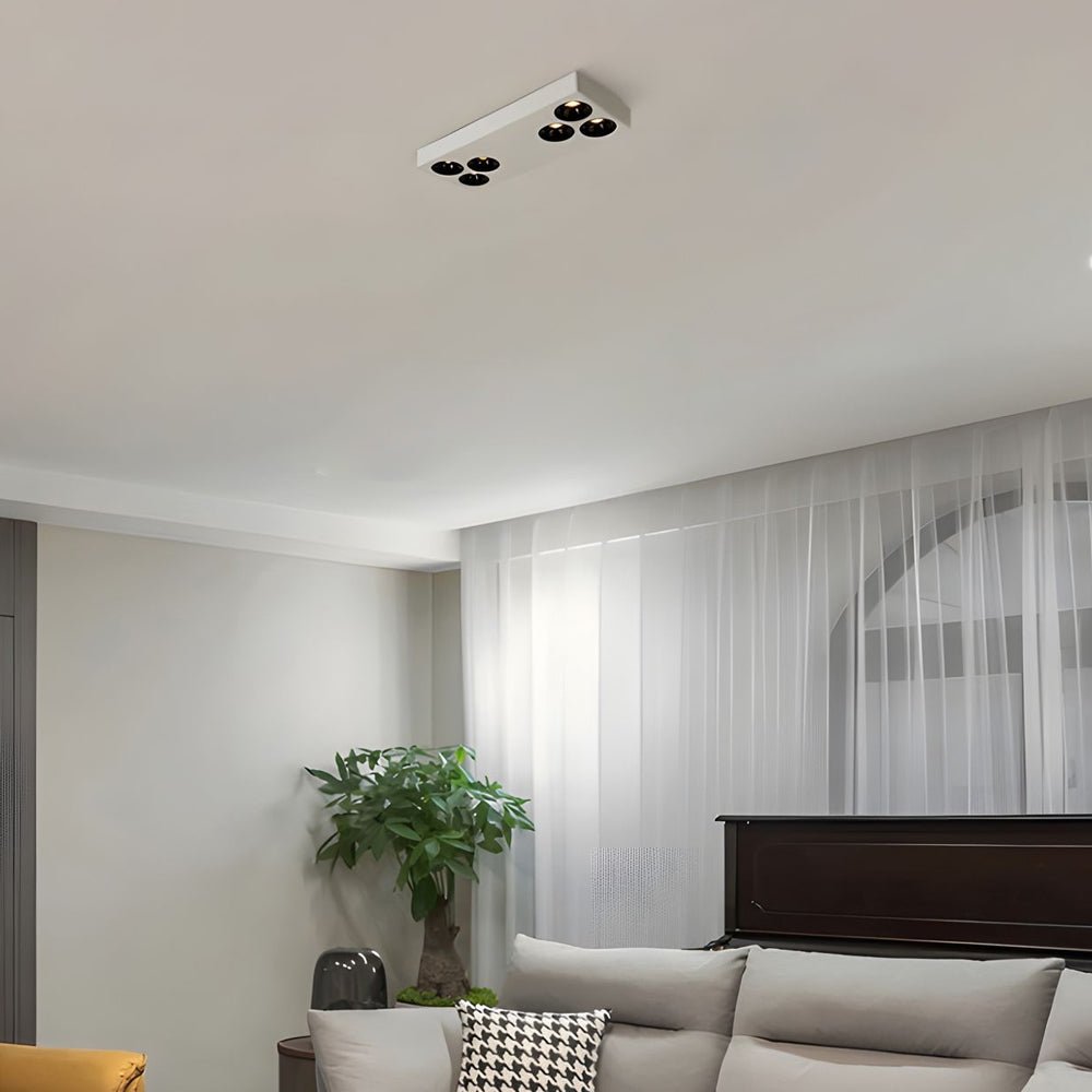 WINDSOR WHITE RECTILINEAR SIX-BULB FLUSH MOUNT SPOTLIGHT