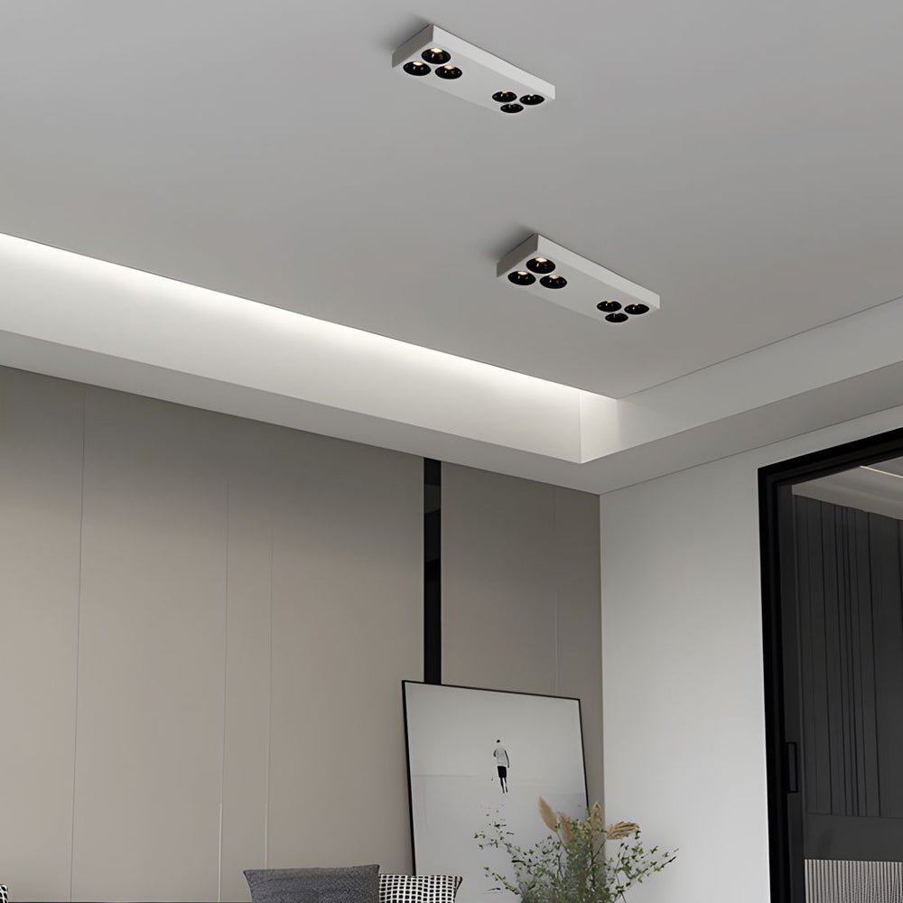 WINDSOR WHITE RECTILINEAR SIX-BULB FLUSH MOUNT SPOTLIGHT