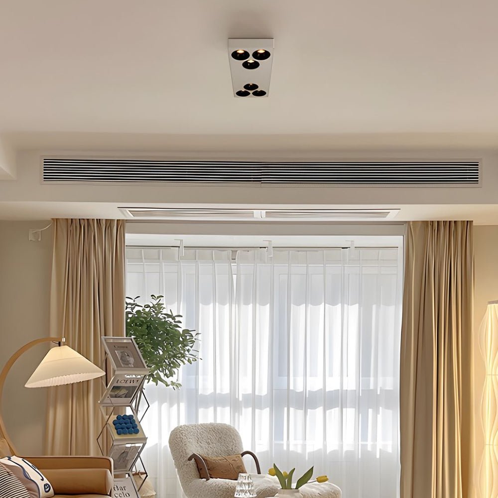 WINDSOR WHITE RECTILINEAR SIX-BULB FLUSH MOUNT SPOTLIGHT