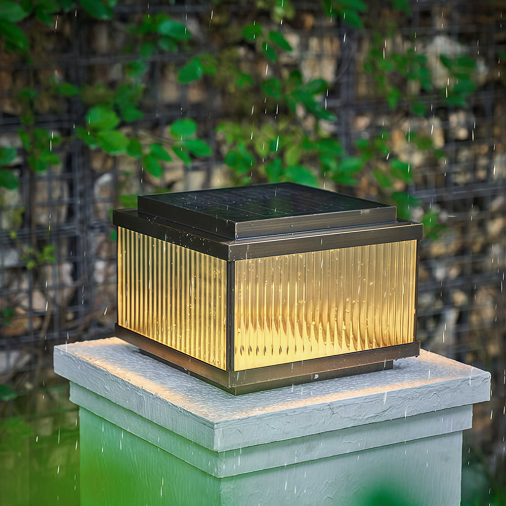 BRAMBLETON SQUARE COPPER OUTDOOR LANTERN WITH RIBBED GLASS