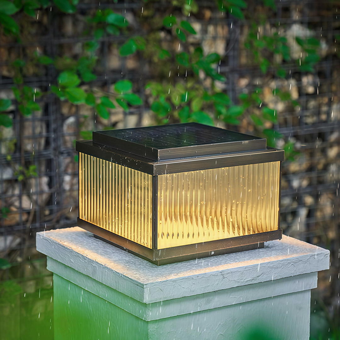 BRAMBLETON SQUARE COPPER OUTDOOR LANTERN WITH RIBBED GLASS